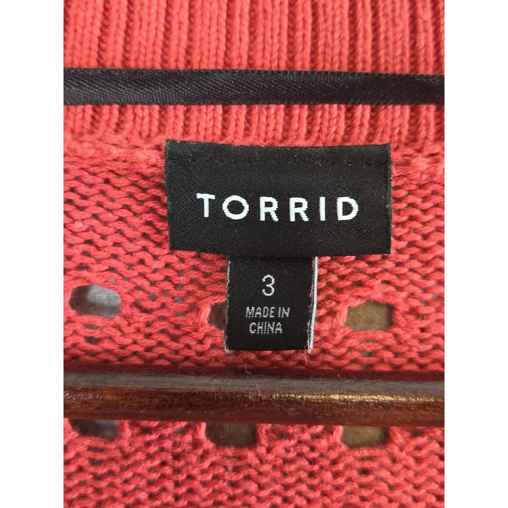Torrid 3X Cable Crochet Knit Boyfriend Cardigan Sweater Burnt Orange Autumn Y2K - Picture 4 of 9